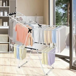 Giantex étendoir à Linge à 2 Niveaux,avec Barre de Support Réglable,26 Pinces,Cintre à Linge Pliable,Gain de Place et Collapsible* Etendoir À Linge