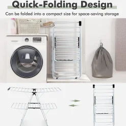 Giantex étendoir à Linge à 2 Niveaux,avec Barre de Support Réglable,26 Pinces,Cintre à Linge Pliable,Gain de Place et Collapsible* Etendoir À Linge