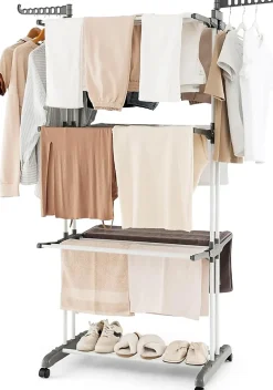 Giantex étendoir à Linge 4 Niveaux Support Pliable avec 3 Plateaux Rétractables 1 étagère à Chaussures Inférieure