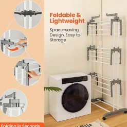Giantex étendoir à Linge 4 Niveaux Support Pliable avec 3 Plateaux Rétractables 1 étagère à Chaussures Inférieure