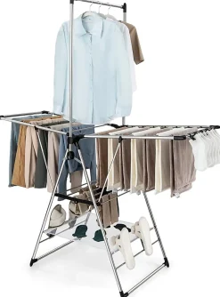 Giantex Étendoir à Linge Pliable à 6 Niveaux Réglable en Hauteur avec Cintres Suspendus en Hauteur et Clips Latéraux Séchoir à Ailes* Etendoir À Linge