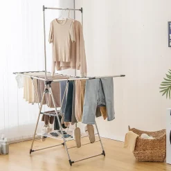 Giantex Étendoir à Linge Pliable à 6 Niveaux Réglable en Hauteur avec Cintres Suspendus en Hauteur et Clips Latéraux Séchoir à Ailes* Etendoir À Linge