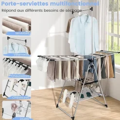 Giantex Étendoir à Linge Pliable à 6 Niveaux Réglable en Hauteur avec Cintres Suspendus en Hauteur et Clips Latéraux Séchoir à Ailes* Etendoir À Linge