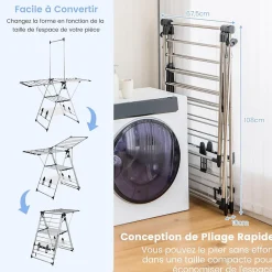 Giantex Étendoir à Linge Pliable à 6 Niveaux Réglable en Hauteur avec Cintres Suspendus en Hauteur et Clips Latéraux Séchoir à Ailes* Etendoir À Linge