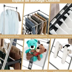 Giantex Étendoir à Linge Pliable à 6 Niveaux Réglable en Hauteur avec Cintres Suspendus en Hauteur et Clips Latéraux Séchoir à Ailes* Etendoir À Linge