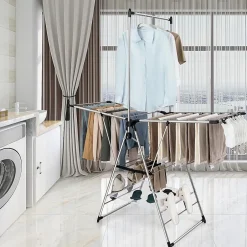 Giantex Étendoir à Linge Pliable à 6 Niveaux Réglable en Hauteur avec Cintres Suspendus en Hauteur et Clips Latéraux Séchoir à Ailes* Etendoir À Linge