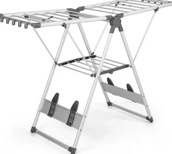 Giantex Étendoir à Linge Pliable à 2 Niveaux en Aluminium avec Ailes Réglables en Hauteur 21 Rails de Séchage 10 Pinces* Etendoir À Linge