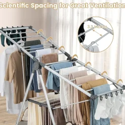 Giantex Étendoir à Linge Pliable à 2 Niveaux en Aluminium avec Ailes Réglables en Hauteur 21 Rails de Séchage 10 Pinces* Etendoir À Linge