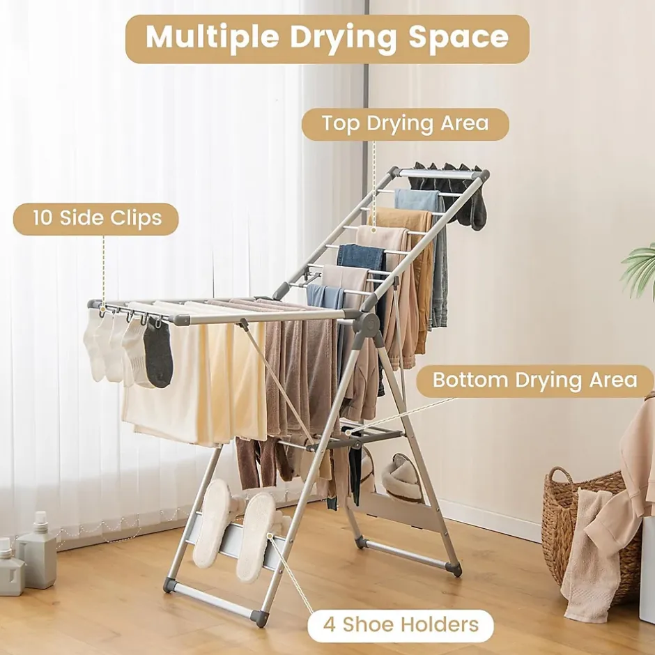 Giantex Étendoir à Linge Pliable à 2 Niveaux en Aluminium avec Ailes Réglables en Hauteur 21 Rails de Séchage 10 Pinces* Etendoir À Linge