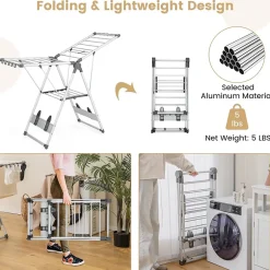 Giantex Étendoir à Linge Pliable à 2 Niveaux en Aluminium avec Ailes Réglables en Hauteur 21 Rails de Séchage 10 Pinces* Etendoir À Linge