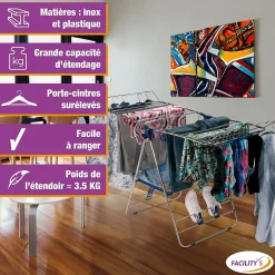 Facility'S Étendoir à linge pliable avec porte cintres* Etendoir À Linge