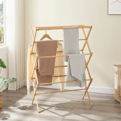 [En.Casa] Étendoir à linge pliable Grinau bambou 128 x 72 x 44 cm naturel en.casa