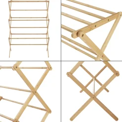 [En.Casa] Étendoir à linge pliable Grinau bambou 128 x 72 x 44 cm naturel en.casa