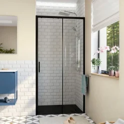 Swiss Aqua Technologies TEX BB Porte de douche 110x195cm coulissante anticalcaire avec profilés noir mat (SATTEXDBB110CT-SET)* Porte De Douche