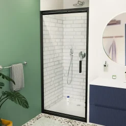 Swiss Aqua Technologies TEX-C Porte de douche 100x195cm ouverture gain de place anticalcaire avec profilés noir mat (SATTEXC100CT)* Porte De Douche
