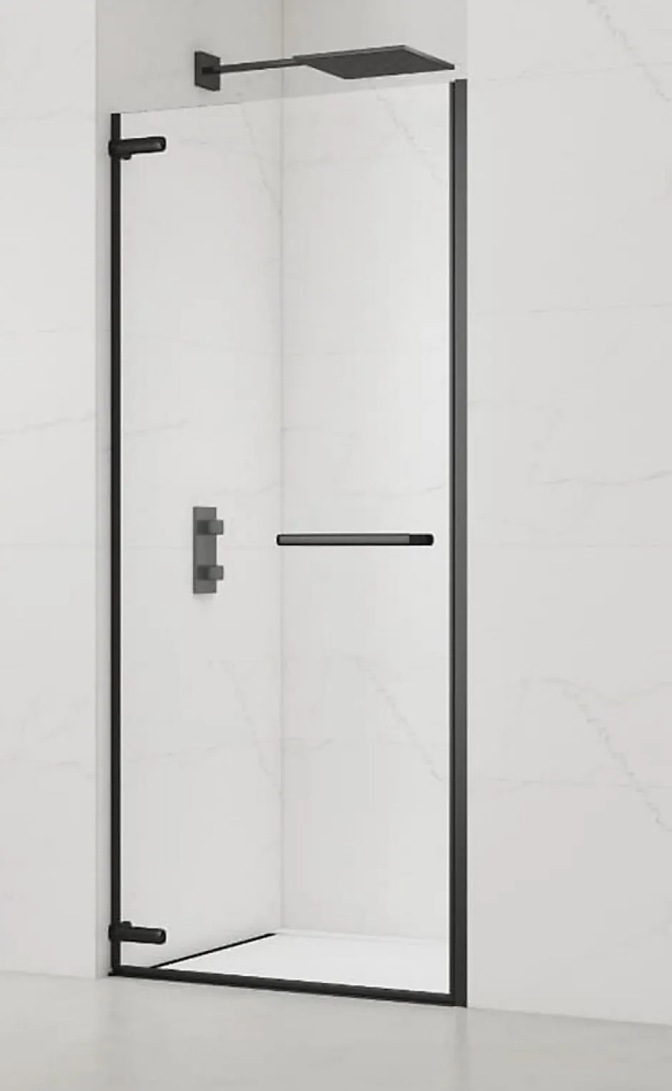 Swiss Aqua Technologies TGD NEW Porte de douche 100x200cm pivotante anticalcaire avec profilé noir mat (SATTGDO100NIKAC)