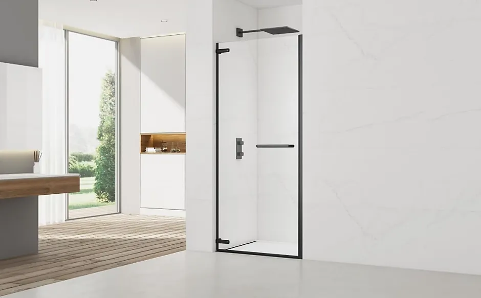 Swiss Aqua Technologies TGD NEW Porte de douche 100x200cm pivotante anticalcaire avec profilé noir mat (SATTGDO100NIKAC)