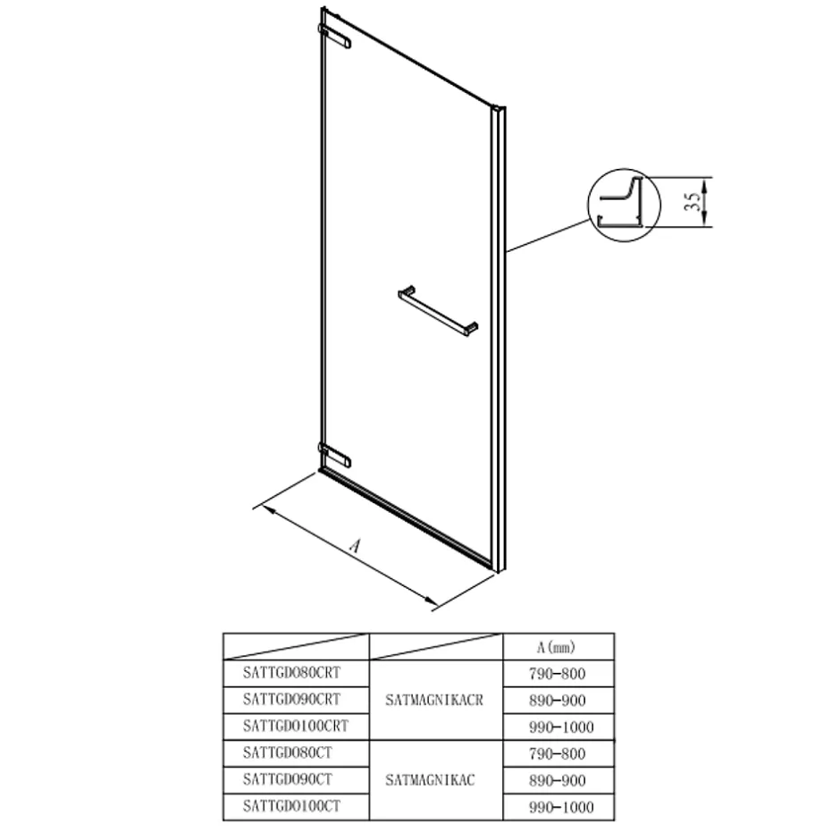 Swiss Aqua Technologies TGD NEW Porte de douche 100x200cm pivotante anticalcaire avec profilé noir mat (SATTGDO100NIKAC)