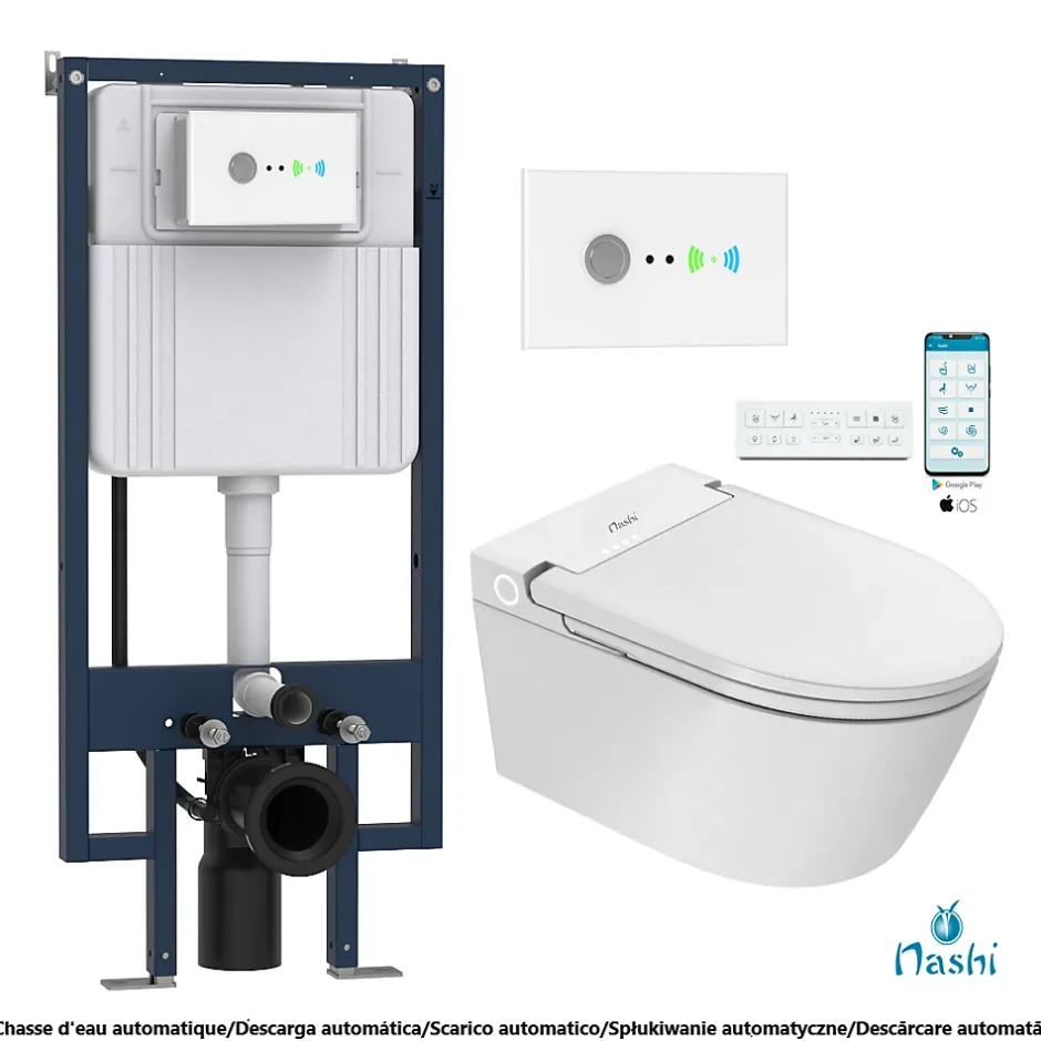 Nashi Toilette japonaise EOS PRO suspendue avec bâti-support, WC lavant automatique, gamme supérieure* Wc Japonais