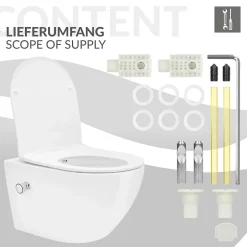 Luxebath Toilette suspendu sans rebord blanc WC Soft Close fonction bidet salle de bain