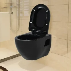 Vidaxl Toilette suspendue au mur avec réservoir caché Céramique Noir