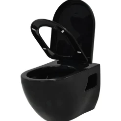 Vidaxl Toilette suspendue au mur avec réservoir caché Céramique Noir