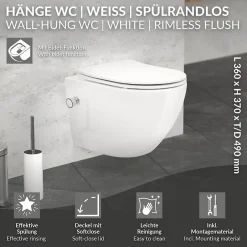 Luxebath Toilette wc suspendu fonction bidet système de rinçage sans bord en céramique* Wc Suspendu