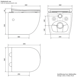 Luxebath Toilette wc suspendu fonction bidet système de rinçage sans bord en céramique* Wc Suspendu