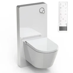 Bernstein Toilettes Japonais céramique, WC lavant + module blanc (100,4x48,3x10,8cm) + télécommande - WC 38,4x59,3x38cm - Pro+ 1102