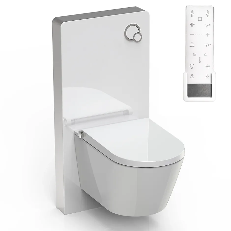 Bernstein Toilettes Japonais céramique, WC lavant + module blanc (100,4x48,3x10,8cm) + télécommande - WC 38,4x59,3x38cm - Pro+ 1102