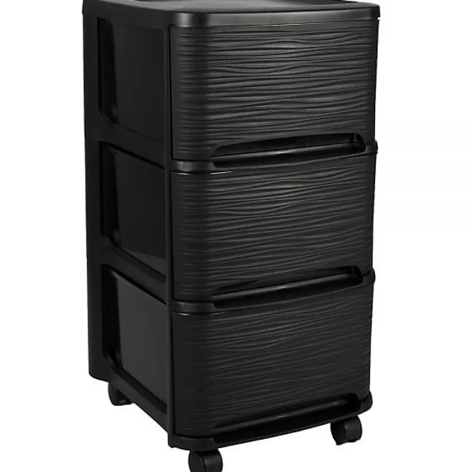 Eda Tour de rangement en plastique moderne 3 tiroirs - Noir