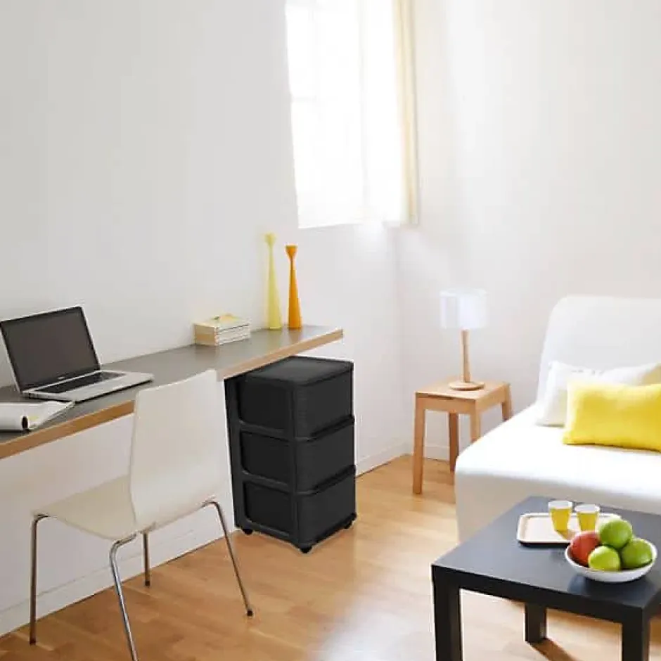 Eda Tour de rangement en plastique moderne 3 tiroirs - Noir