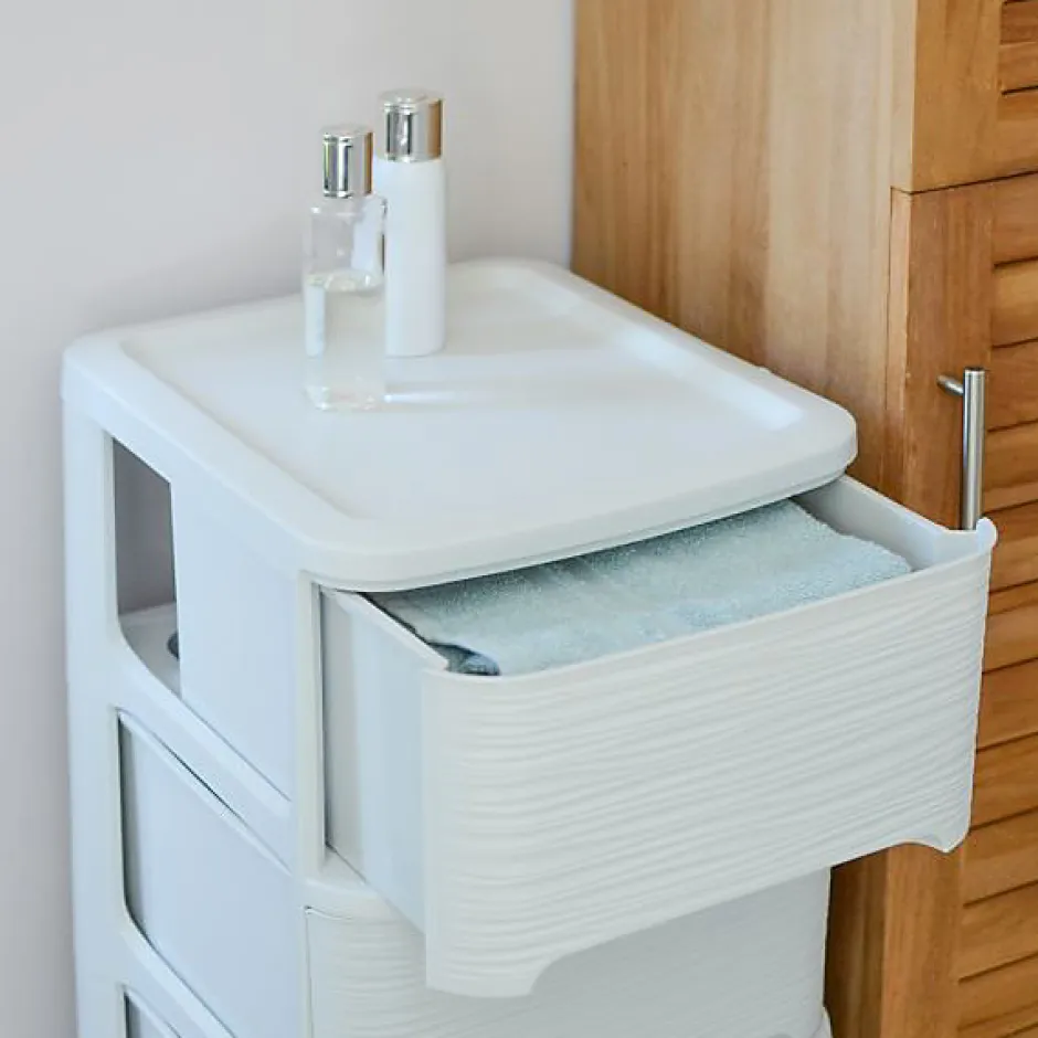 Eda Tour de rangement en plastique moderne 3 tiroirs - Blanc* Meuble Buanderie
