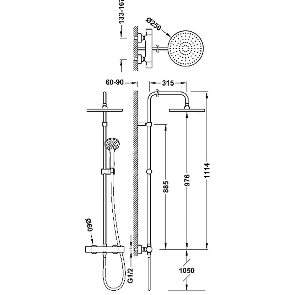 Swiss Aqua Technologies Tres Colonne de douche thermostatique XXL 250 + Douchette avec support coulissant et orientable 1 jet, Chrome (21639301)* Colonne De Douche Hydromassante