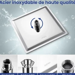 Sofetiy Max Tête de douche Inox Carrée 25cm Kit de douche