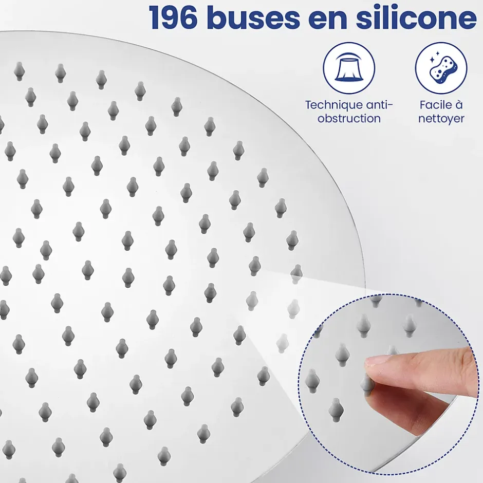 Sofetiy Max Tête de douche Inox Rond 30cm Kit de douche* Pommeau De Douche, Flexible Et Barre De Douche