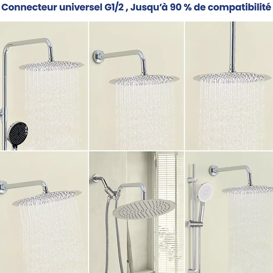 Sofetiy Max Tête de douche Inox Rond 30cm Kit de douche* Pommeau De Douche, Flexible Et Barre De Douche