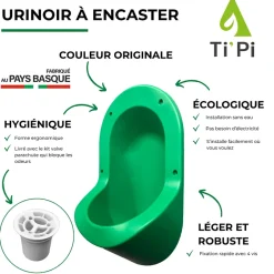 Ti'Pi Urinoir sans eau encastrable vert + kit valve parachute + pack entretien* Urinoir