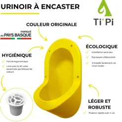 Ti'Pi Urinoir sans eau encastrable jaune + kit valve parachute + pack entretien* Urinoir