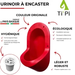 Ti'Pi Urinoir sans eau encastrable rouge + kit valve parachute + pack entretien