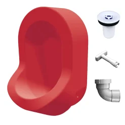 Ti'Pi Urinoir sans eau mural avec kit valve et manchon droit - Polyéthylène - Rouge* Urinoir