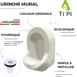 Ti'Pi Urinoir sans eau mural blanc + kit valve bec de canard + pack entretien