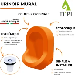 Ti'Pi Urinoir sans eau mural orange + kit valve bec de canard + pack entretien