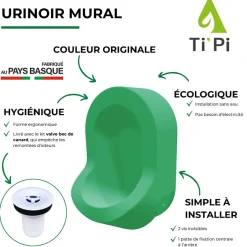 Ti'Pi Urinoir sans eau mural vert + kit valve bec de canard + pack entretien* Urinoir