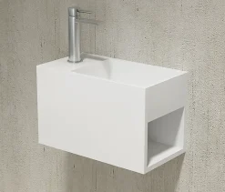 Bernstein Vasque / Lavabo mural rectangulaire Fonte minérale 33x18x20,5cm Blanc mat, rangement intégré - PB2046* Lavabo