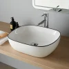 Planète Bain Vasque à poser 49.5 cm blanche avec liseré noir - Mady