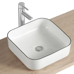 Homesight Vasque à poser carrée céramique blanc et noir Kala
