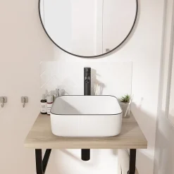 Homesight Vasque à poser carrée céramique blanc et noir Kala