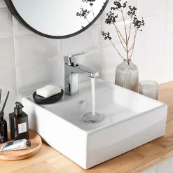 GoodHome Vasque à poser carrée céramique blanche Hendra* Vasque À Poser