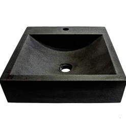 Vasque à poser carrée en basalte noir L.45 x H.10 x P.45 cm, Casa Linea Alba* Vasque À Poser